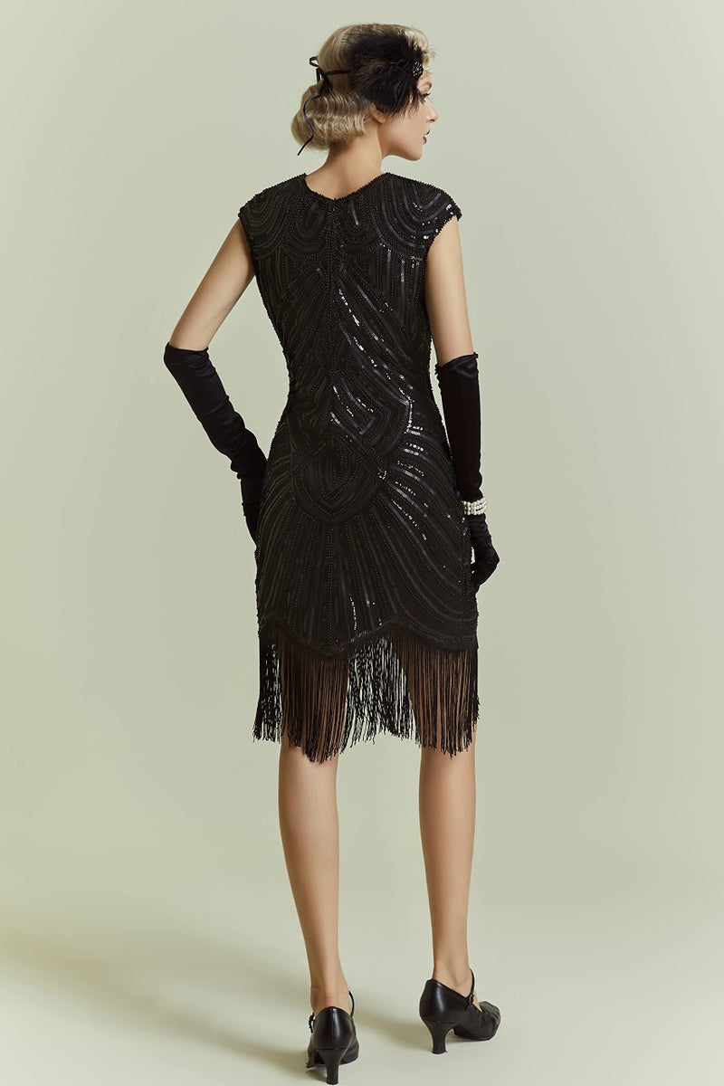BABEYOND 1920s Flapper Dresses 20s Great Gatsby Dress 1920s Beaded Embellished Fringed Dress, Medium, Black - Image 2